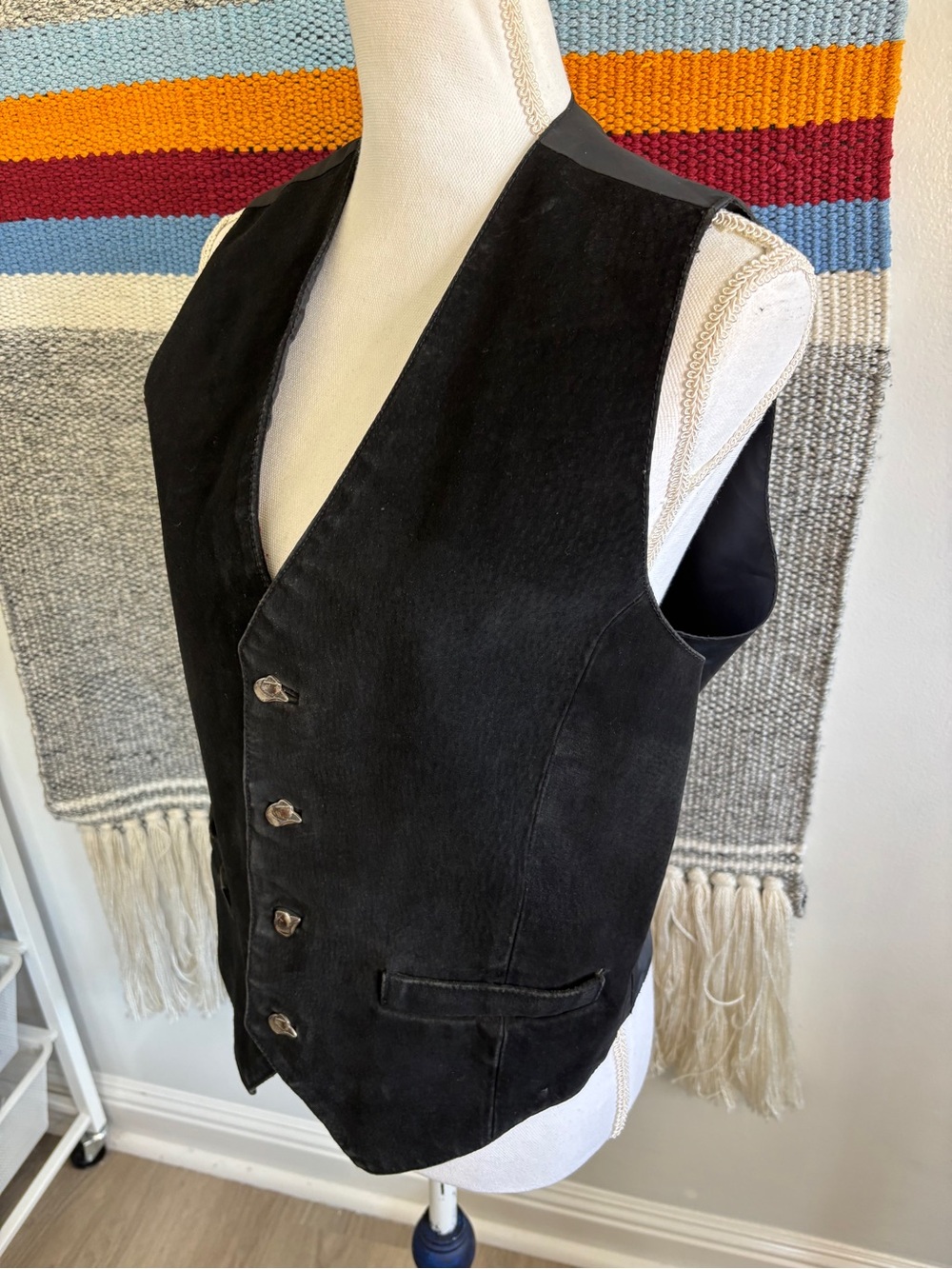 Vintage Black Suede Button-Front Vest - Picture 3 of 6